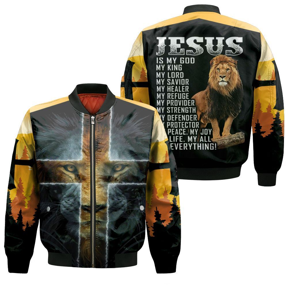 Jesus Is My God King Lord Savior My Everything Lion 3d Jersey Bomber Jacket