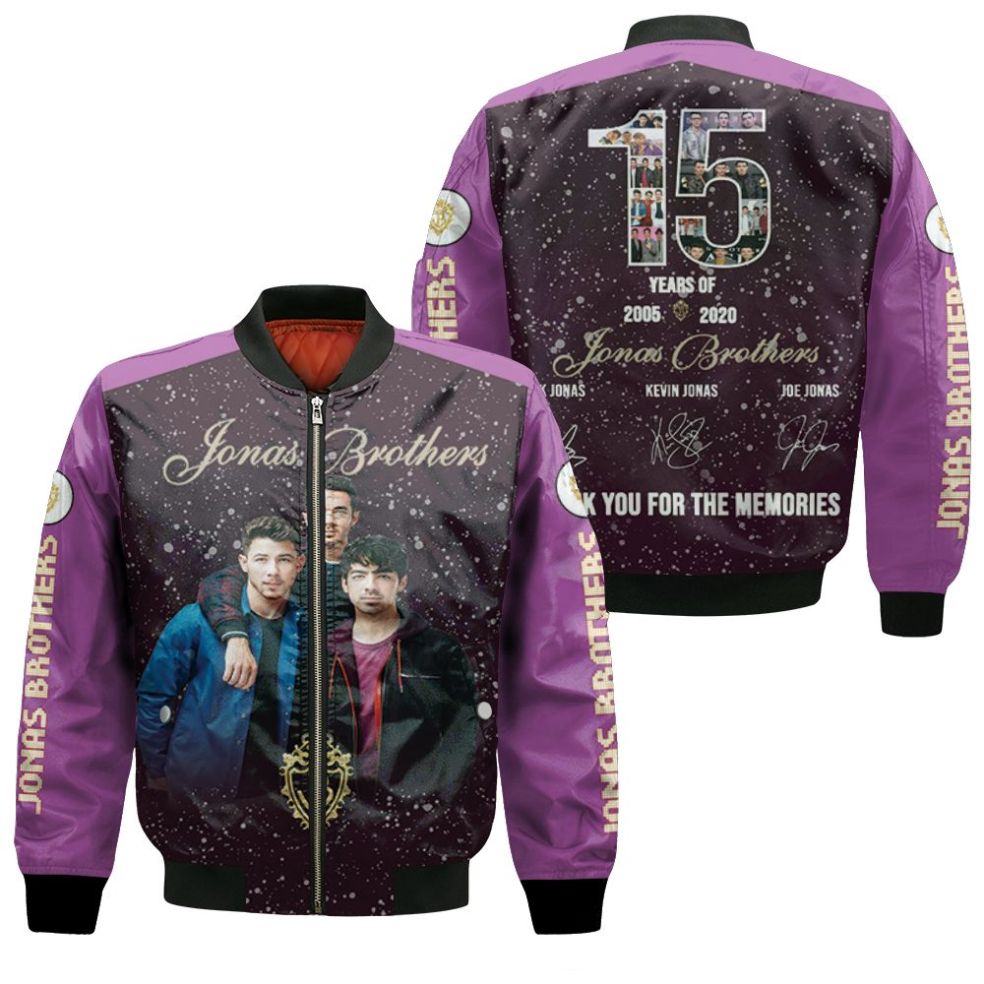 Jonas Brothers 15 Years 2005 2020 Nick Kevin Joe Signed Thank You For Memories 3d T Shi Jersey Bomber Jacket