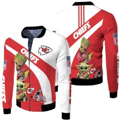 Kansas City Chiefs Afc West Division Champion 2020 Nfl 2020 Season Baby Yoda Baby Groot Hug Chiefs Ball Fleece Bomber Jacket