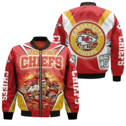 Kansas City Chiefs Andy Reid Hill 10 Clark 55 Mathieu 32 Mahomes 15 Jones 95 Kelce 87 For Fans Bomber Jacket