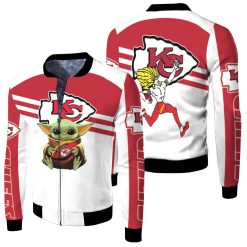 Kansas City Chiefs Baby Yoda Hug Chiefs Ball Logo 2d Fleece Bomber Jacket