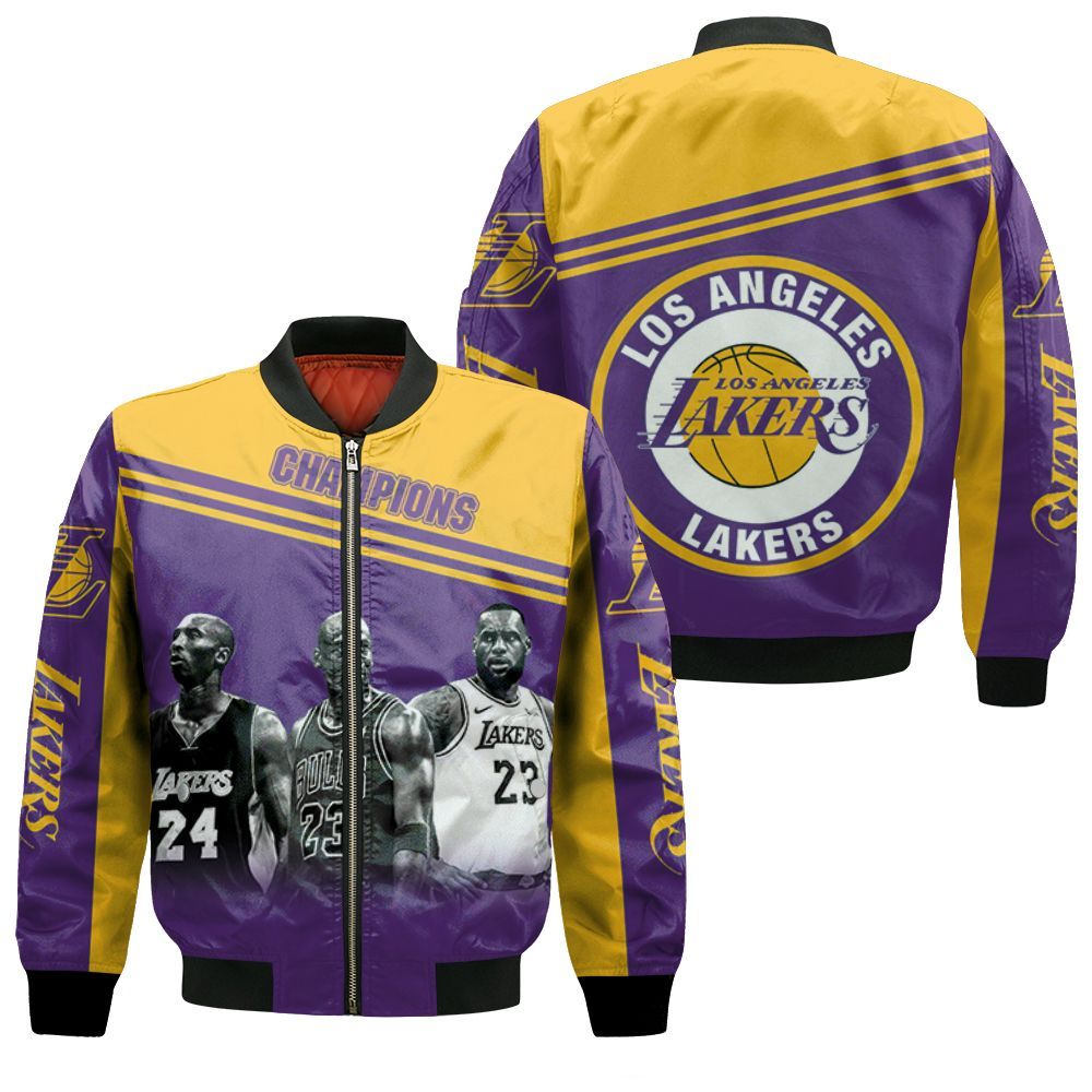 Kobe Bryant Michael J Lebron James Los Angeles Lakers Champion 3d Printed Bomber Jacket