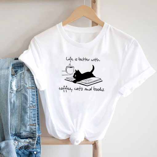 Life Is Better With Coffee Cats And Books Unisex Tee Shirt