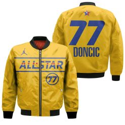 Luka Doncic #77 Nba Great Player Warriors 2021 All Star Western Conference Gold Jersey Style Gift For Doncic Fans Bomber Jacket