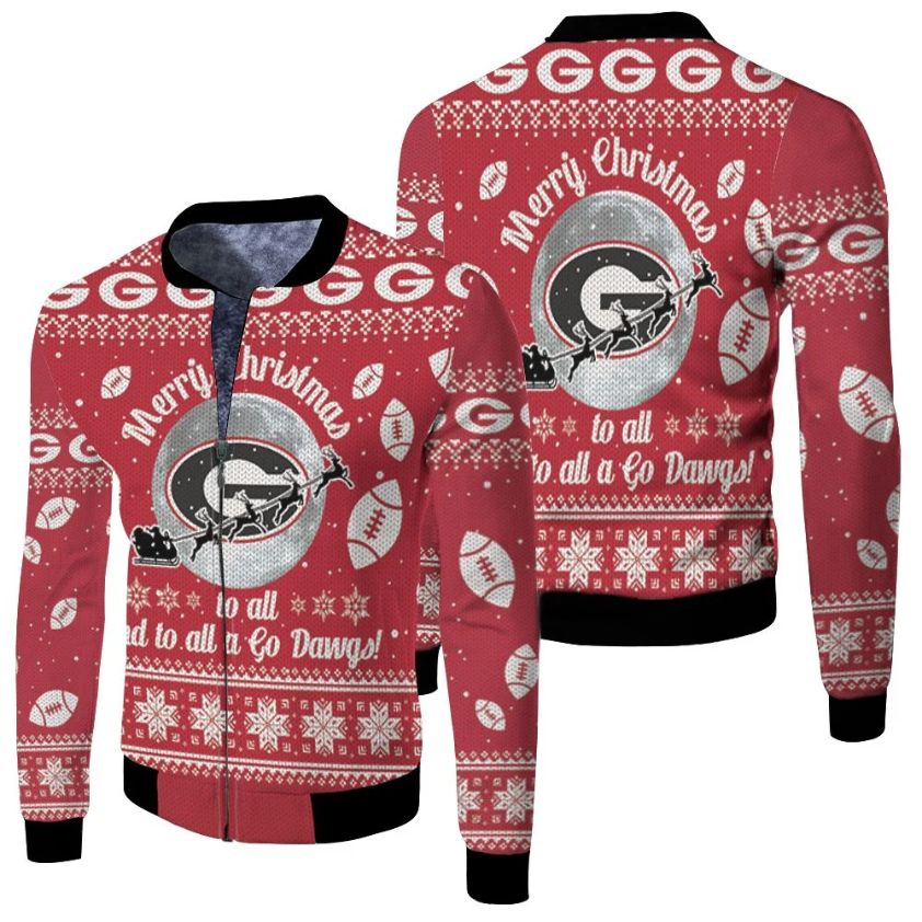 Merry Christmas Georgia Bulldogs To All And To All A Go Dawgs Ugly Christmas 3d Jersey Fleece Bomber Jacket