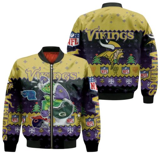 Minnesota Viking Christmas Grinch In Toilet Knitting Pattern Sweatshirt 3d Jersey Bomber Jacket