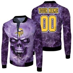 Minnesota Vikings Skull For Vikings Fans 3d Personalized Fleece Bomber Jacket