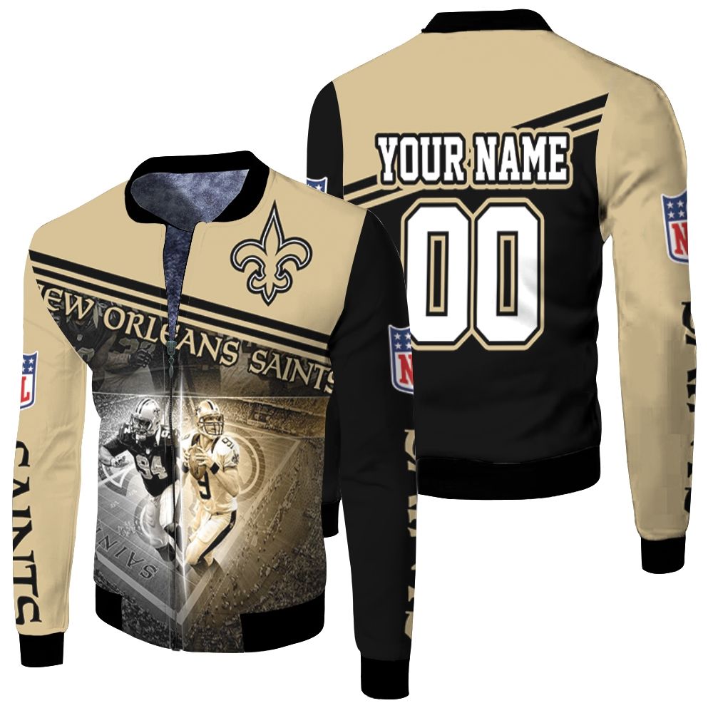 New Orleans Saints 2020 Nfl Season Nfc South Champions Cameron Jordan 94 & Drew Bree 9 Legends Personalized Fleece Bomber Jacket