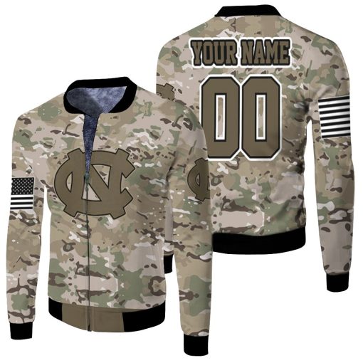 North Carolina Tar Heels Camouflage Veteran 3d Personalized Fleece Bomber Jacket