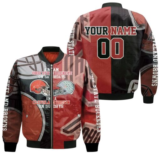 Ohio State Buckeye On Saturdays Cleverland Brown On Sundays Personalized Bomber Jacket