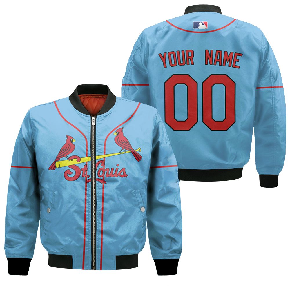 Personalized St Louis Cardinals Your Name 00 Light Blue 2020 Jersey Inspired Style Bomber Jacket