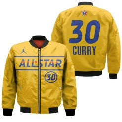 Stephen Curry #30 Nba Warriors 2021 All Star Western Conference Gold Jersey Style Gift For Curry Fans Bomber Jacket