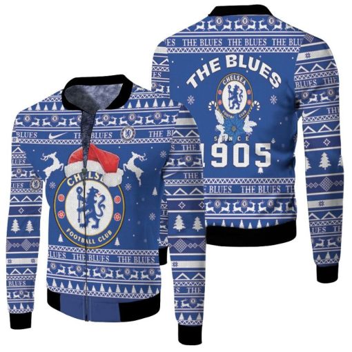 The Blues Chelsea Football Club Ugly Christmas 3d Jersey Fleece Bomber Jacket