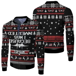 Top Guns Because I Was Inverted Christmas Knitting Pattern Christmas 3d Jersey Fleece Bomber Jacket