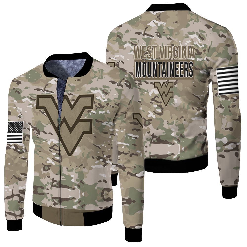 West Virginia Mountaineers Camouflage Veteran 3d Jersey Fleece Bomber Jacket