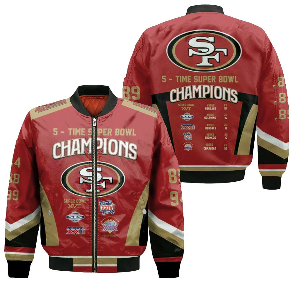 5 Times Super Bowl Champions San Francisco 49ers All Prizes 3d Bomber Jacket