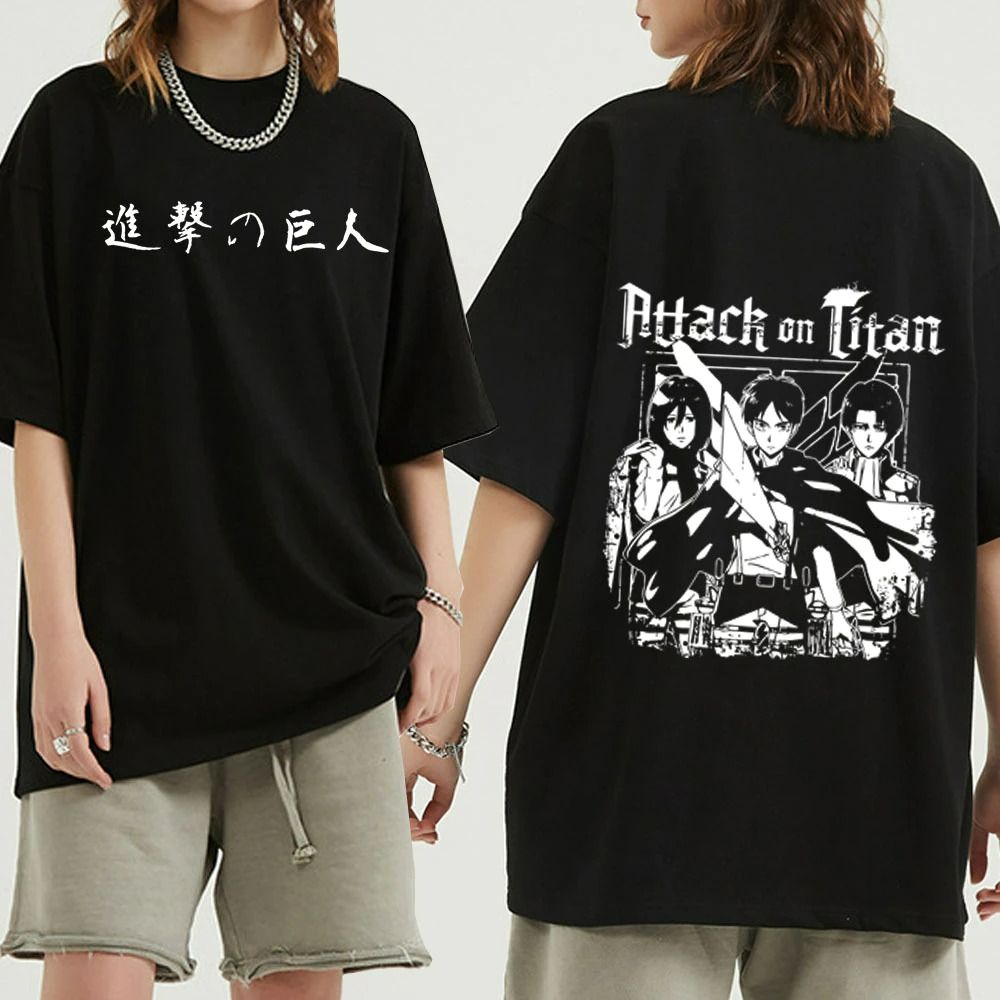 Attack On Titan Levi Ackerman Summer Oversized Clothes Male Vintage Shingeki No Kyojin Anime Black T-Shirt