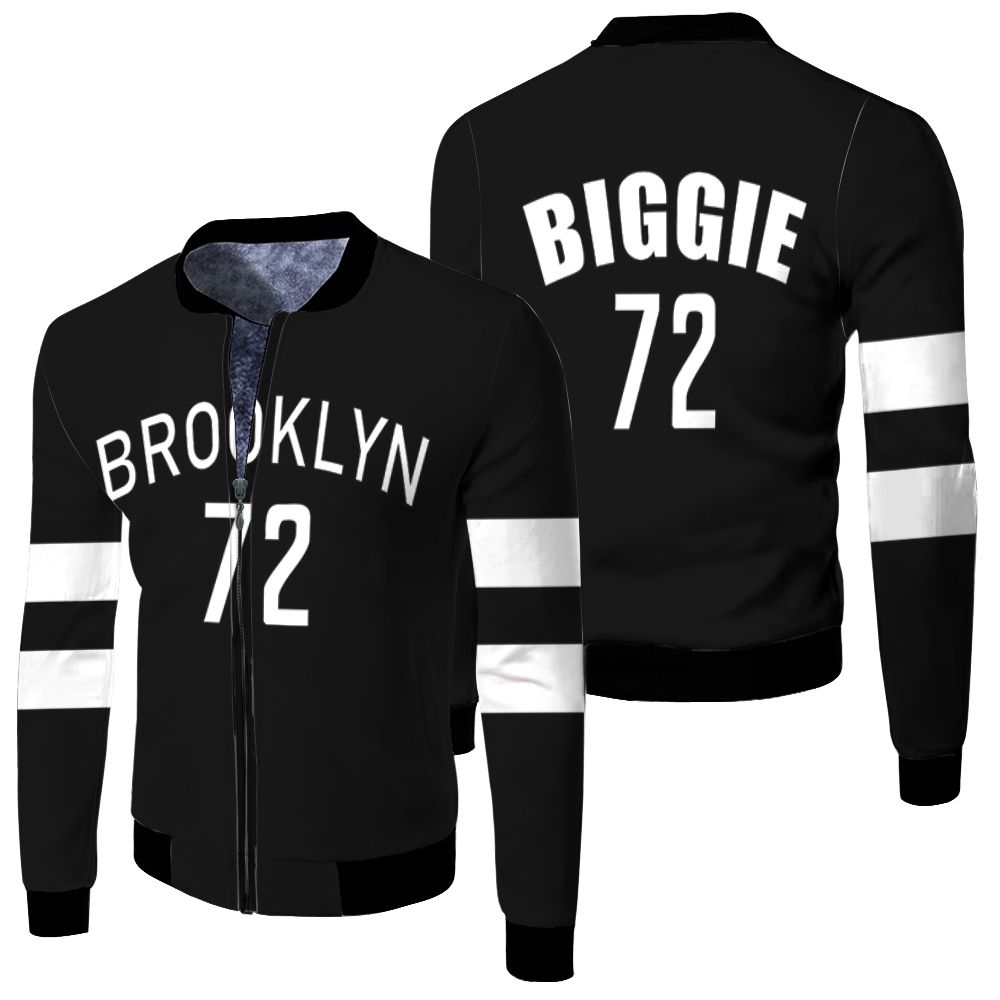 Brooklyn Nets Biggie Jersey Black Music Edition 2019 Fleece Bomber Jacket