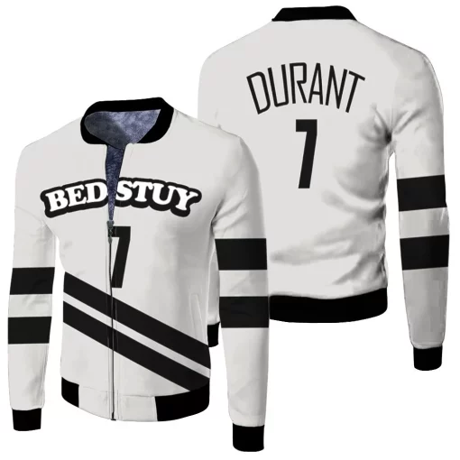 Brooklyn Nets Kevin Durant 7 2020 City Edition White Jersey Fleece Bomber Jacket