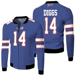 Buffalo Bill Stefon Diggs 14 2020 Nfl Blue Jersey Inspired Style Fleece Bomber Jacket