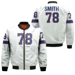 Buffalo Bills Bruce Smith #78 Great Player Nfl American Football Team White Vintage 3d Designed Allover Gift For Bills Fans Bomber Jacket