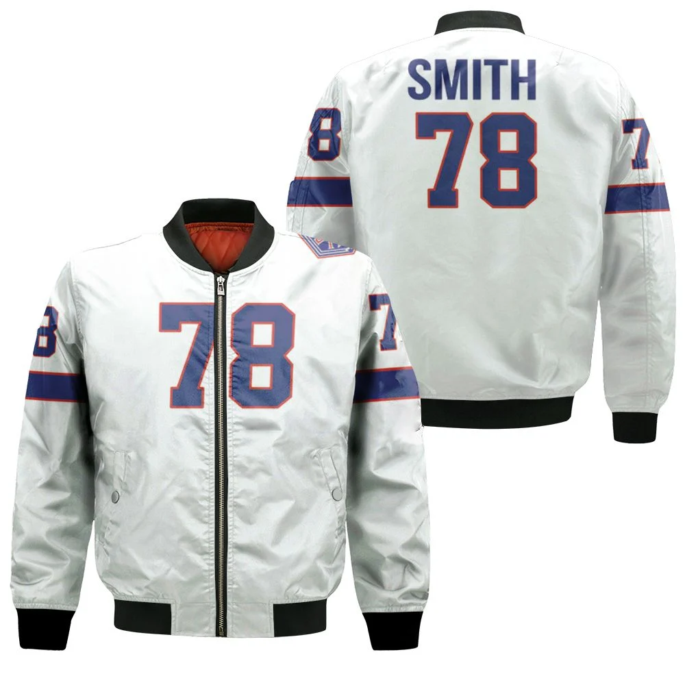 Buffalo Bills Bruce Smith #78 Great Player Nfl American Football Team White Vintage 3d Designed Allover Gift For Bills Fans Bomber Jacket