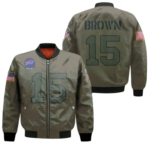 Buffalo Bills John Brown #15 Nfl Great Player Camo 2019 Salute To Service Custom 3d Designed Allover Custom Gift For Bills Fans Bomber Jacket