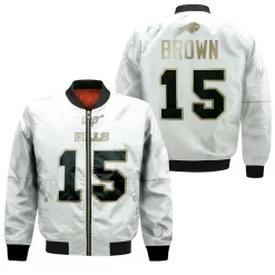 Buffalo Bills John Brown #15 Nfl White 100th Season Golden Edition Jersey Style Gift For Bills Fans Bomber Jacket