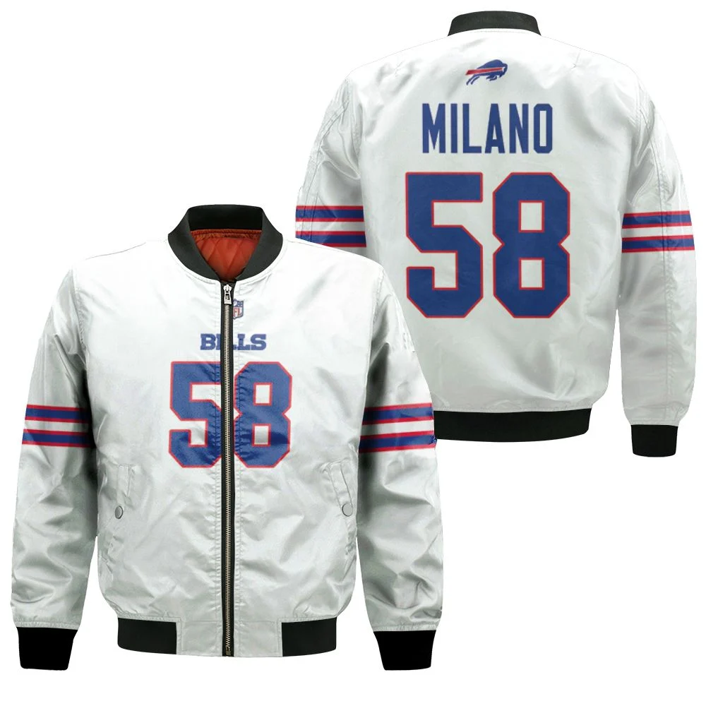 Buffalo Bills Matt Milano #58 Nfl Great Player American Football Team Game White 3d Designed Allover Gift For Bills Fans Bomber Jacket