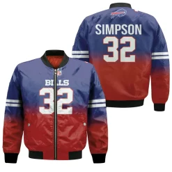 Buffalo Bills O J Simpson #32 Great Player Nfl American Football Team Royal Color Crash 3d Designed Allover Gift For Bills Fans Bomber Jacket