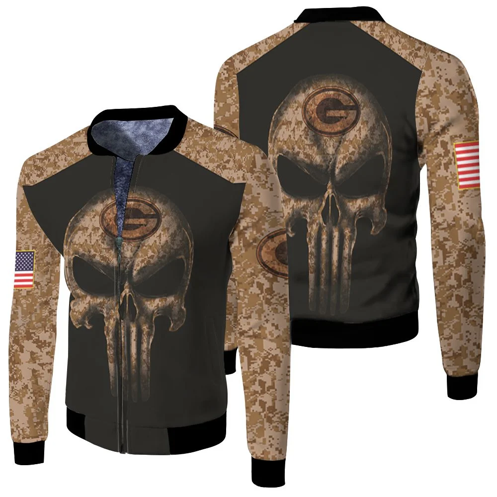 Camouflage Skull Green Bay Packers American Flag 3d Jersey Fleece Bomber Jacket