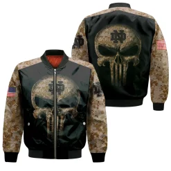 Camouflage Skull Notre Dame Fighting Irish American Flag 3d Jersey Bomber Jacket