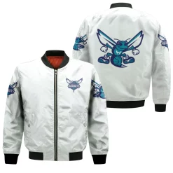 Charlotte Hornets Basketball Classic Mascot Logo Gift For Hornets Fans White Bomber Jacket