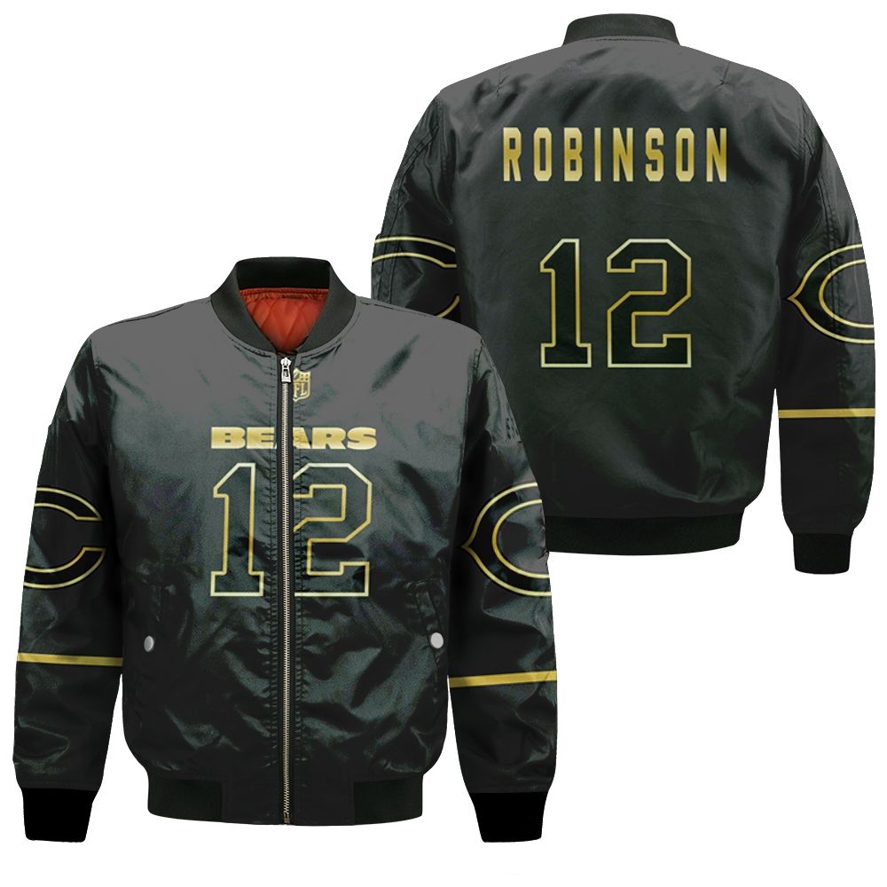 Chicago Bears Allen Robinson #12 Great Player Nfl Black Golden Edition Vapor Limited Jersey Style Custom Gift For Bears Fans Bomber Jacket