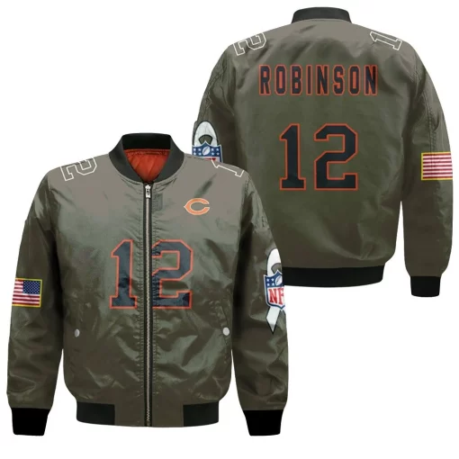 Chicago Bears Allen Robinson #12 Great Player Nfl Salute To Service Retired Player Limited Olive Jersey Style Gift For Bears Fans Bomber Jacket