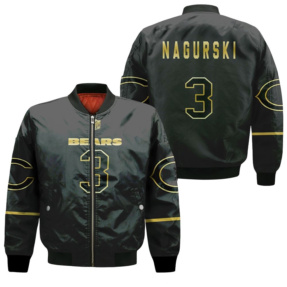 Chicago Bears Bronko Nagurski #3 Great Player Nfl Black Golden Edition Vapor Limited Jersey Style Custom Gift For Bears Fans Bomber Jacket