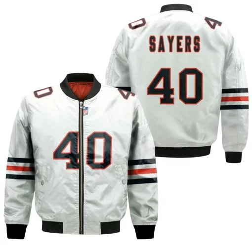 Chicago Bears Gale Sayers #40 Great Player Nfl American Football Team Custom Game White 3d Designed Allover Gift For Bears Fans Bomber Jacket