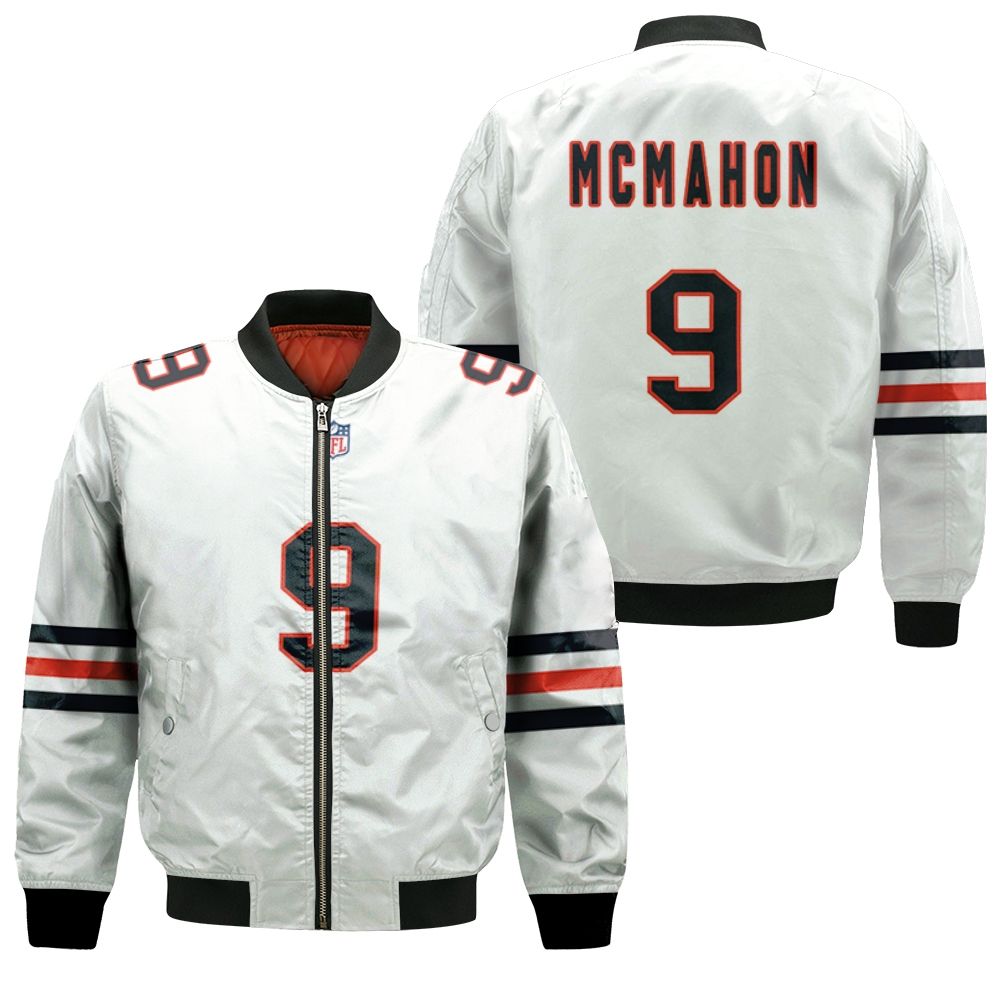 Chicago Bears Jim Mcmahon #9 Great Player Nfl American Football Team Custom Game White 3d Designed Allover Gift For Bears Fans Bomber Jacket