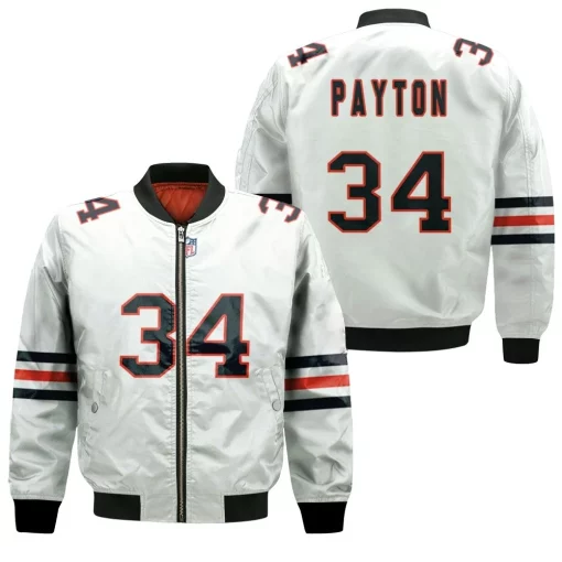 Chicago Bears Walter Payton #34 Great Player Nfl American Football Team Custom Game White 3d Designed Allover Gift For Bears Fans Bomber Jacket