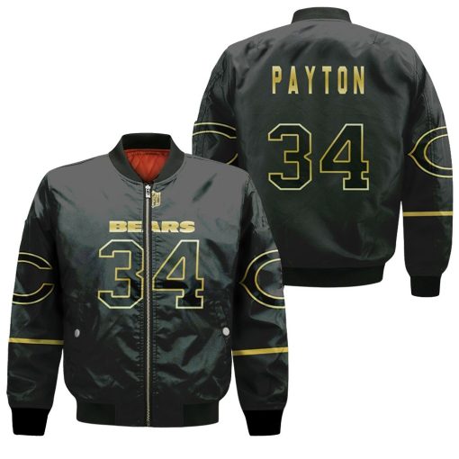 Chicago Bears Walter Payton #34 Great Player Nfl Black Golden Edition Vapor Limited Jersey Style Custom Gift For Bears Fans Bomber Jacket