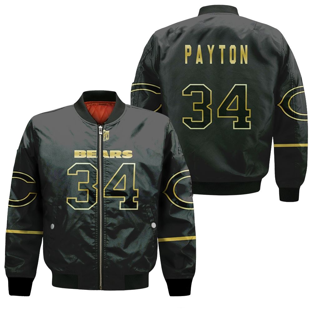 Chicago Bears Walter Payton #34 Great Player Nfl Black Golden Edition Vapor Limited Jersey Style Custom Gift For Bears Fans Bomber Jacket