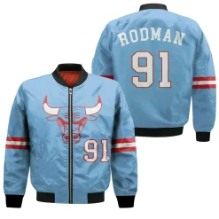 Chicago Bulls Dennis Rodman #91 Nba Great Player 2020 City Edition New Arrival Blue Jersey Style Gift For Bulls Fans Bomber Jacket