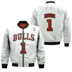Chicago Bulls Derrick Rose #1 Nba Great Player Throwback White Jersey Style Gift For Bulls Fans Bomber Jacket