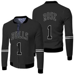 Chicago Bulls Derrick Rose 1 Nba Throwback Black Jersey Inspired Fleece Bomber Jacket