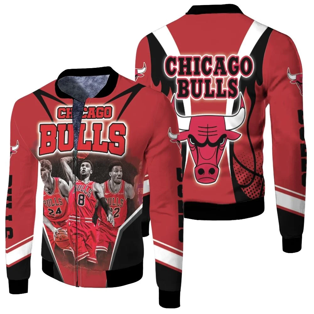 Chicago Bulls Players 24 Markkanen 8 Lavine 22 Potter Jr Fleece Bomber Jacket