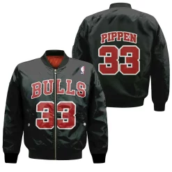 Chicago Bulls Scottie Pippen #33 Nba Great Player Throwback Black Jersey Style Gift For Bulls Fans 2 Bomber Jacket