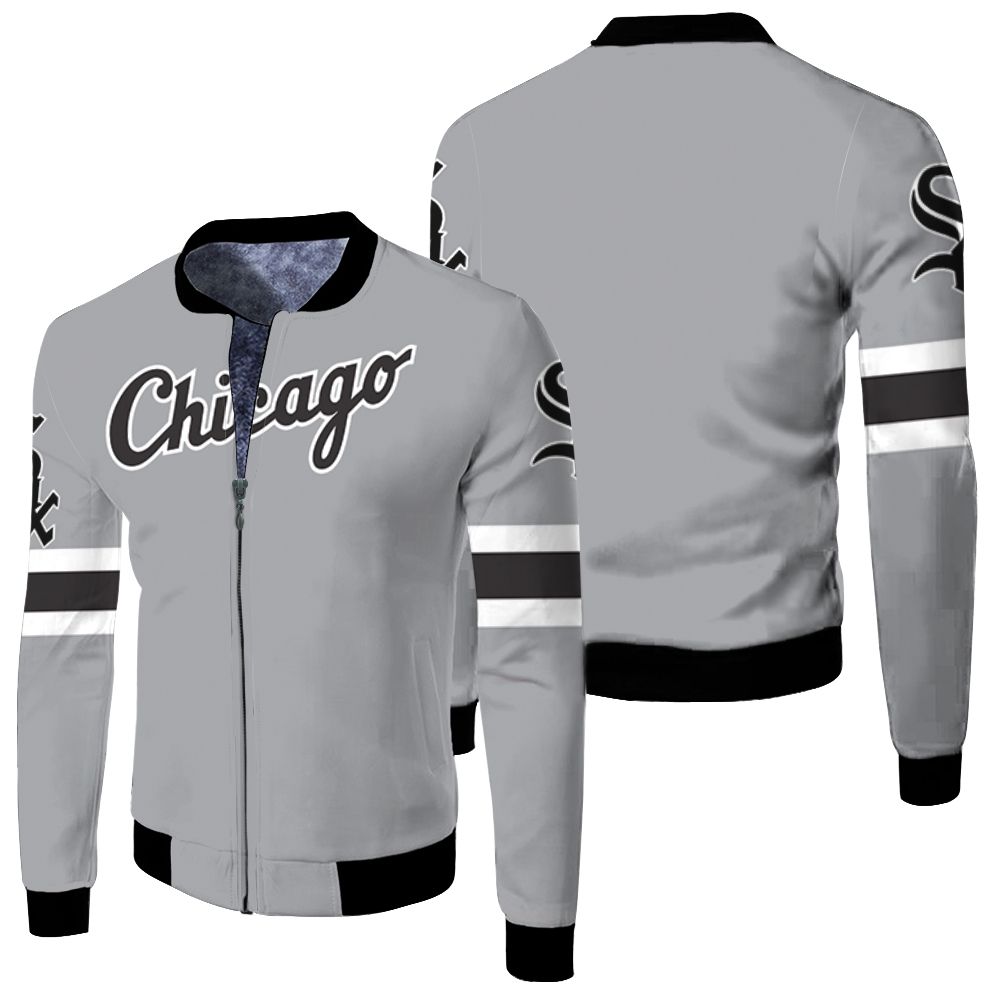 Chicago White Sox 2020 Mlb Dark Grey Jersey Inspired Style Fleece Bomber Jacket