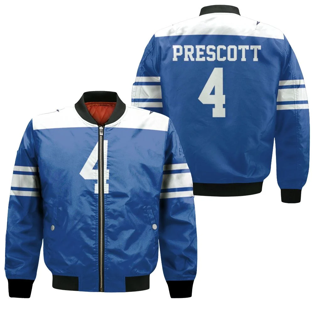 Dallas Cowboys Dak Prescott #4 Nfl American Football Dak Royal Rivalry Throwback 3d Designed Allover Gift For Cowboys Fans Bomber Jacket