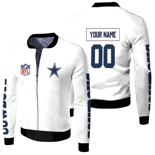 Dallas Cowboys Nfl Fan For Cowboys Lovers Jersey Style Personalized White Fleece Bomber Jacket