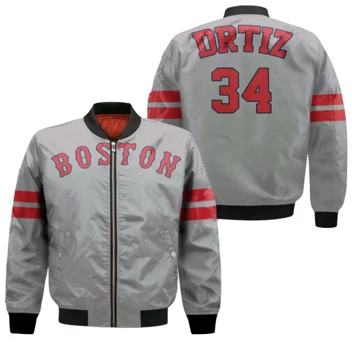 David Ortiz Boston Red Sox Player Gray 2019 Jersey Inspired Style Bomber Jacket